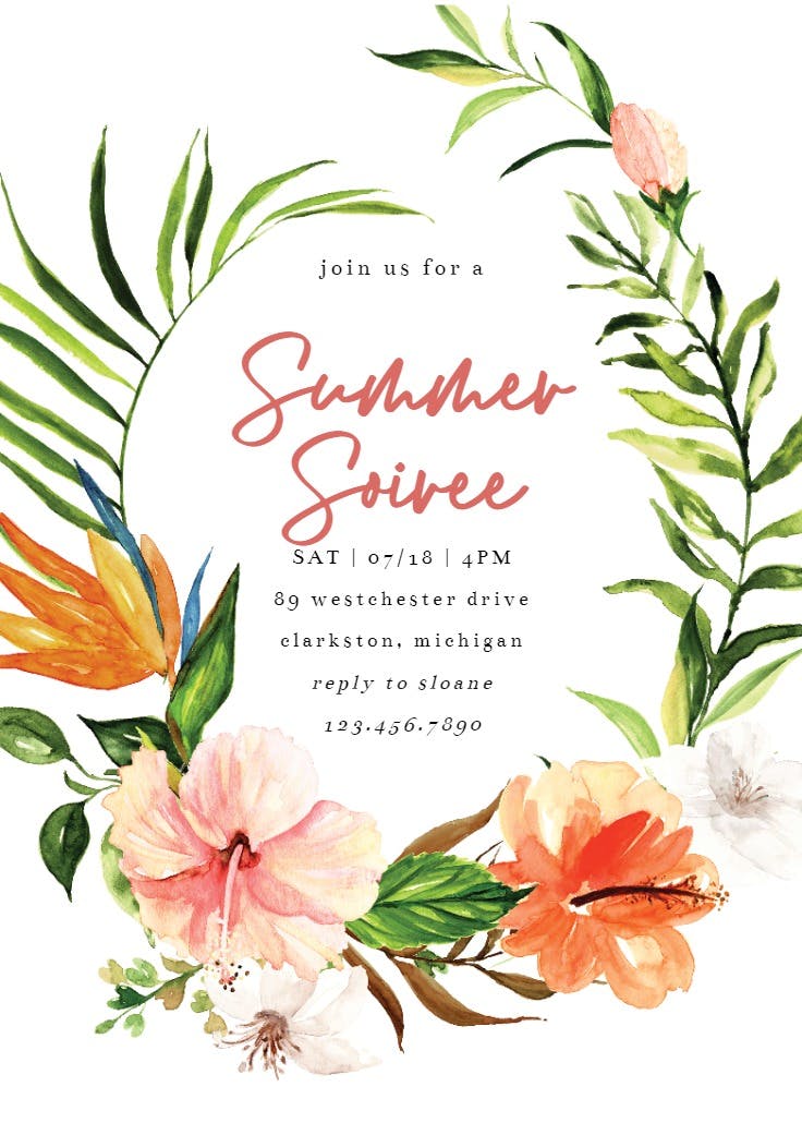 Tropical painterly - luau party invitation